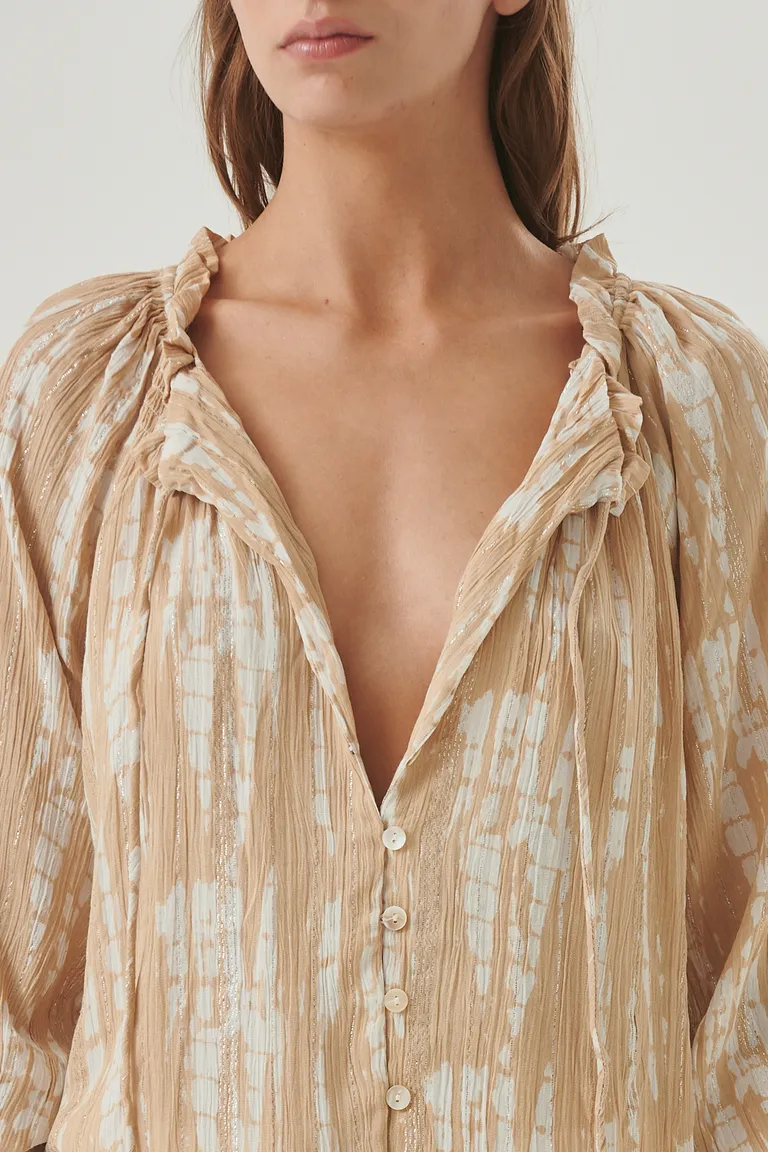 Blusa con escote con lazo y mangas 3/4 en tela con hilos de lurex de Sweet en Blusas para argentina