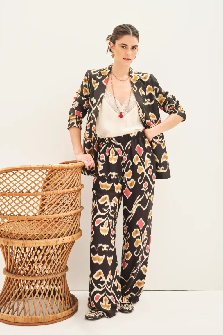 Pantalón recto estampado con cintura elástica para mujer de Rapsodia en Pantalones para argentina