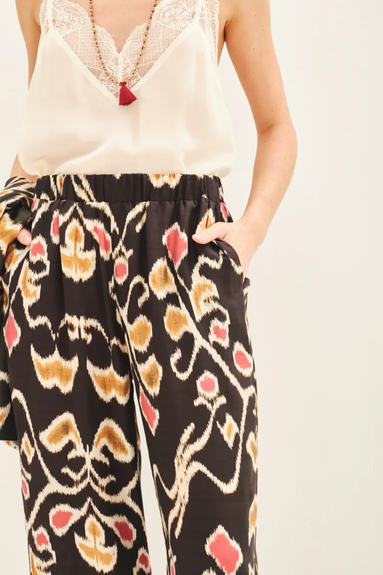 Pantalón recto estampado con cintura elástica para mujer de Rapsodia en Pantalones para argentina