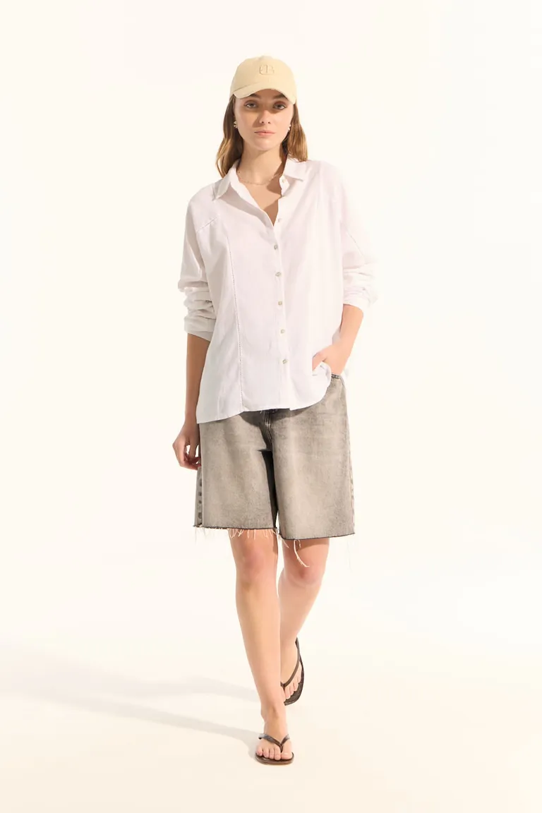 Camisa de lino de corte regular con detalles de puntillas de Portsaid en Camisas para argentina