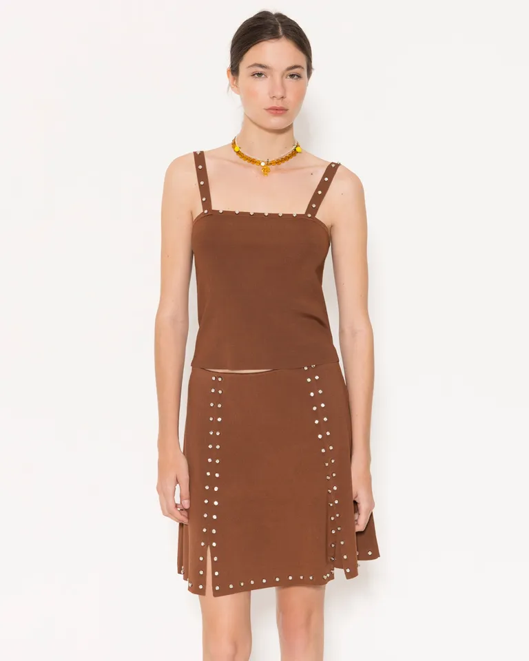 Falda Tejida Marrón Corte Arriba de Rodillas con Diseño Moderno de Jazmin Chebar en Faldas para argentina