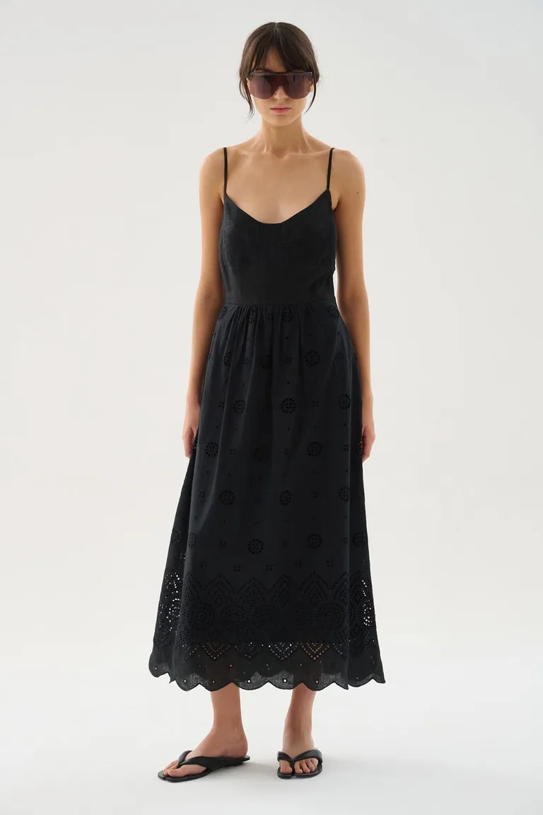 Vestido midi negro con detalles de encaje para mujer de Maria Cher en Vestidos para argentina