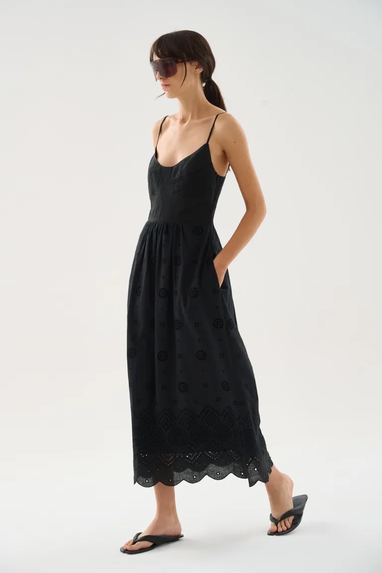 Vestido midi negro con detalles de encaje para mujer de Maria Cher en Vestidos para argentina