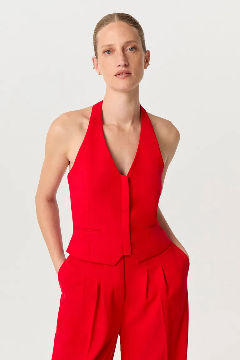 Chaleco de viscosa con efecto lino y escote en V para un toque elegante y de tendencia de Markova en Chalecos para argentina