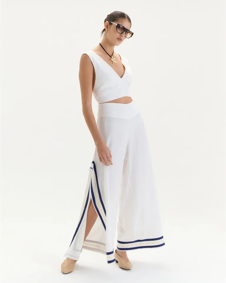 Pantalón ancho de corte chic con detalles de color en los laterales de Blue Sheep en Pantalones para argentina