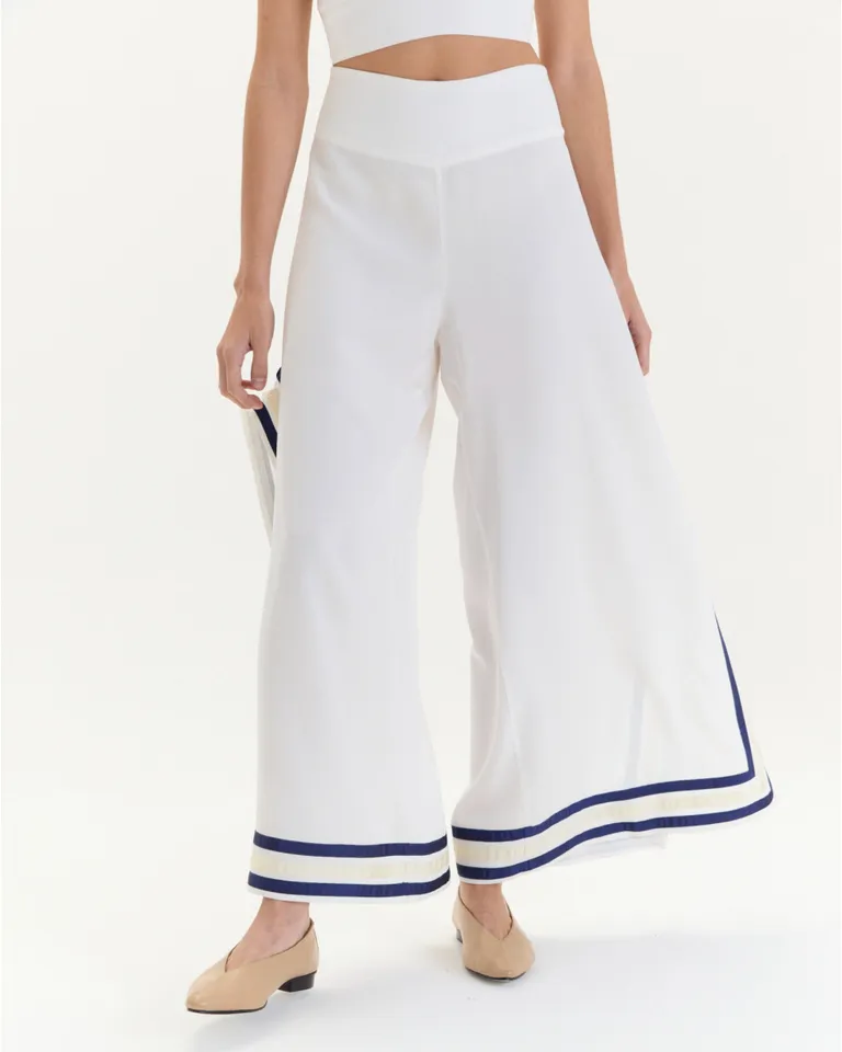 Pantalón ancho de corte chic con detalles de color en los laterales de Blue Sheep en Pantalones para argentina