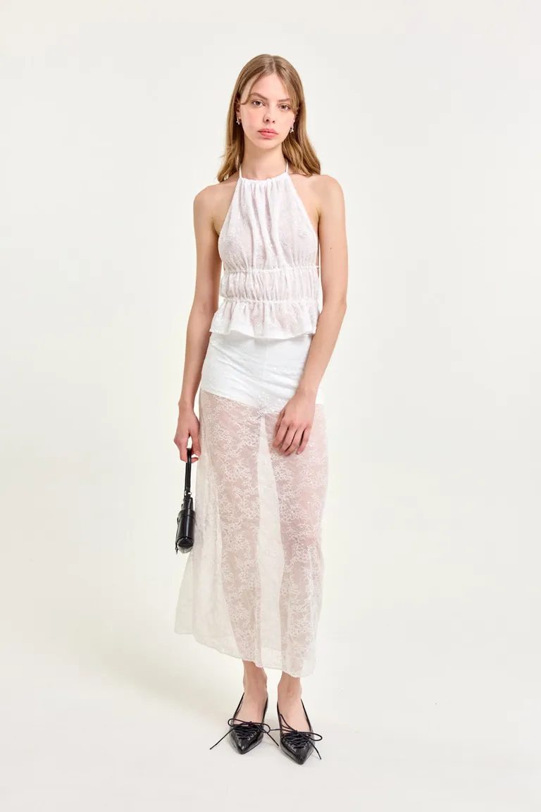 Falda larga de encaje transparente con detalles de lentejuelas de 47 Street en Faldas para argentina