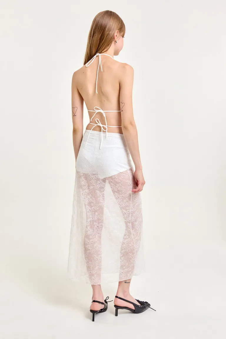 Falda larga de encaje transparente con detalles de lentejuelas de 47 Street en Faldas para argentina