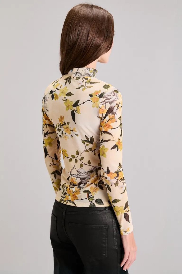 Remera de manga larga con estampa de flores en tonos amarillos y beiges de Kosiuko en Remeras para argentina