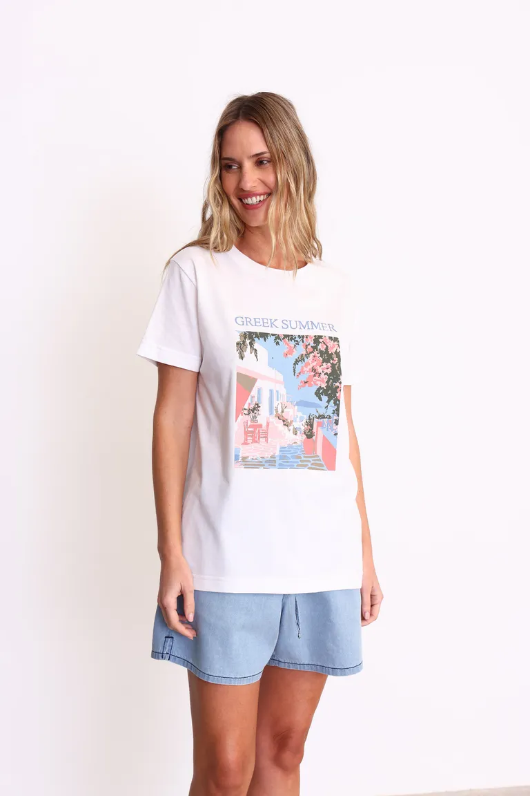 Remera de manga corta con estampado inspirado en la cultura griega de Yagmour en Remeras para argentina