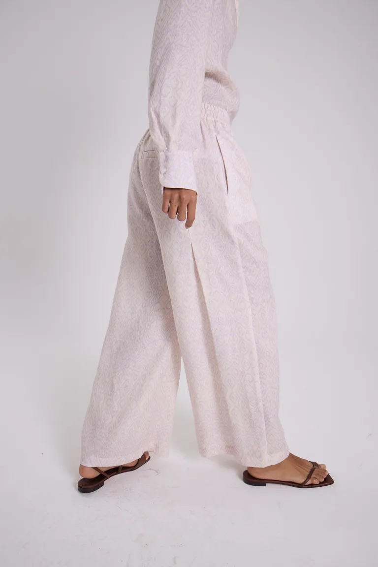 Pantalón estampado de lino con cintura elástica y calce relajado para mujer de Maria Cher en Pantalones para argentina