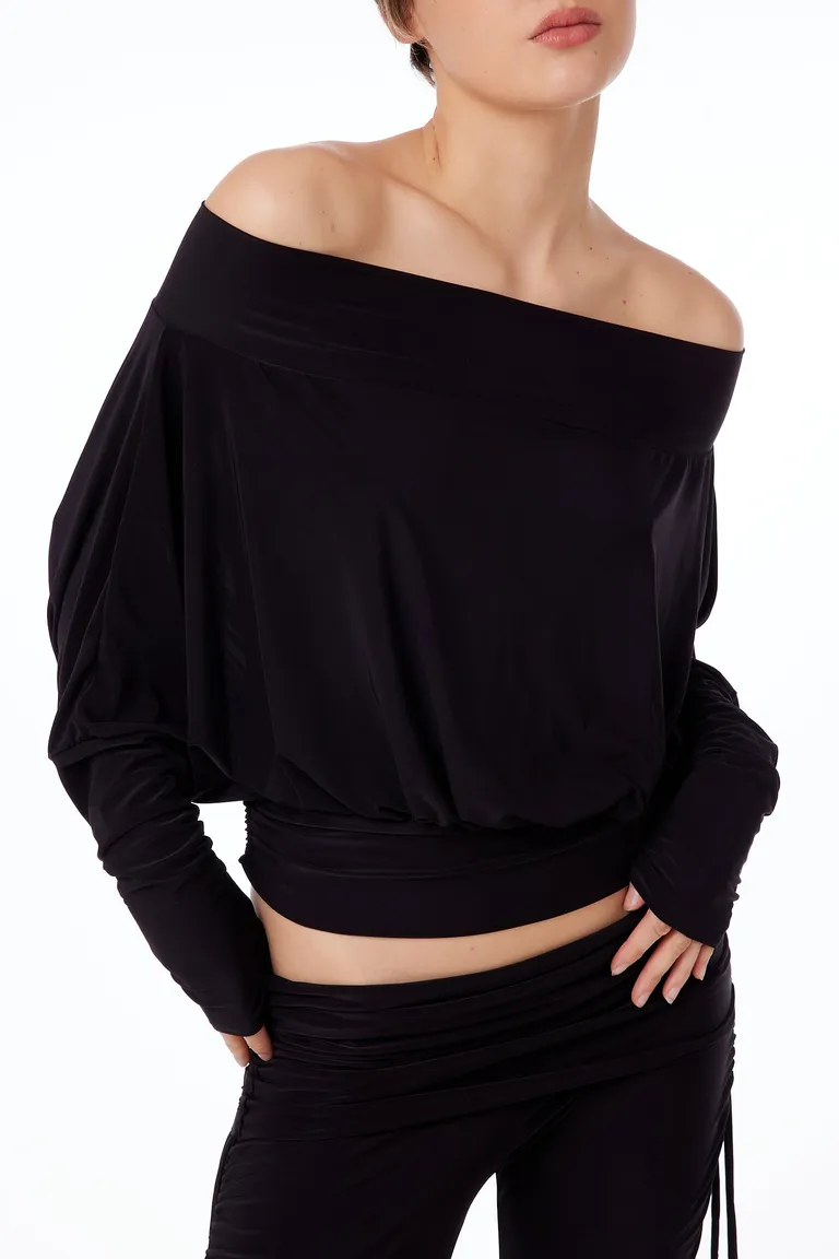 Top de microfibra negra de mangas largas y buche delantero de Black Mamba en Tops para argentina