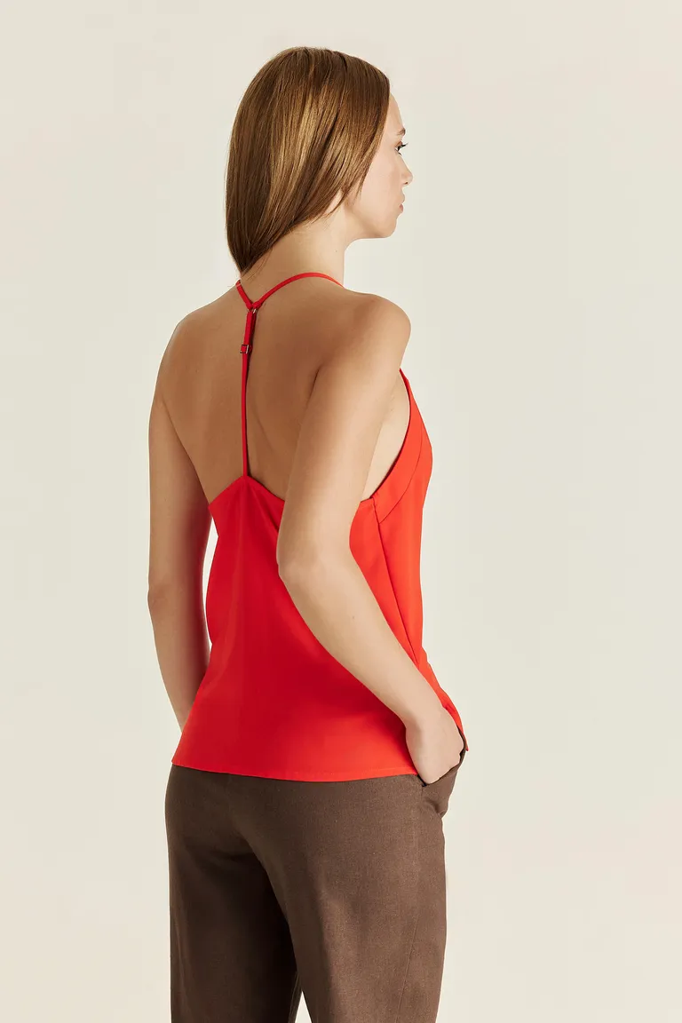 Top de diseño fluido y espalda baja en color rojo para mujer de Tucci en Tops para argentina