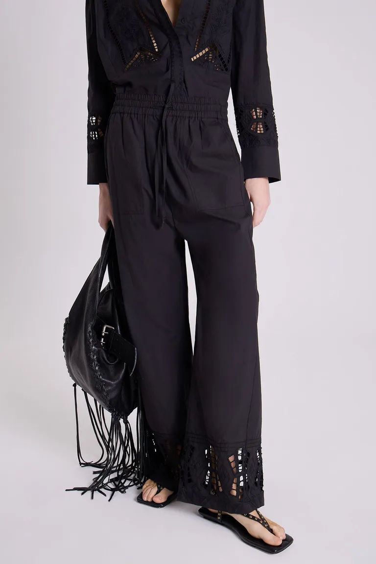 Pantalón amplio de algodón con bordados en la basta de Maria Cher en Pantalones para argentina