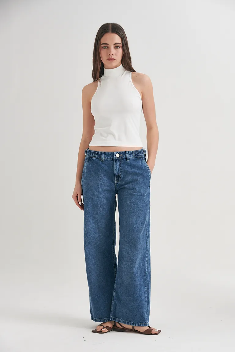 Pantalón Azul de Corte Recto y Hebilla Metálica Decorativa de Sweet en Pantalones para argentina