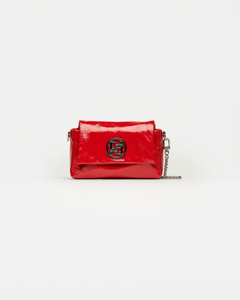 Mini bolso de mano de cuero charol con detalle de cadena en color rojo de Prüne en Bolsos y Carteras para argentina