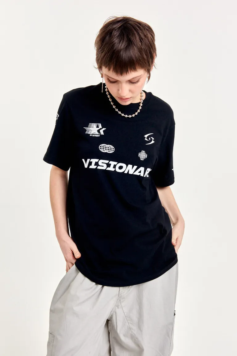 Remera negra oversize de estilo deportivo con estampado de 47 Street en Remeras para argentina