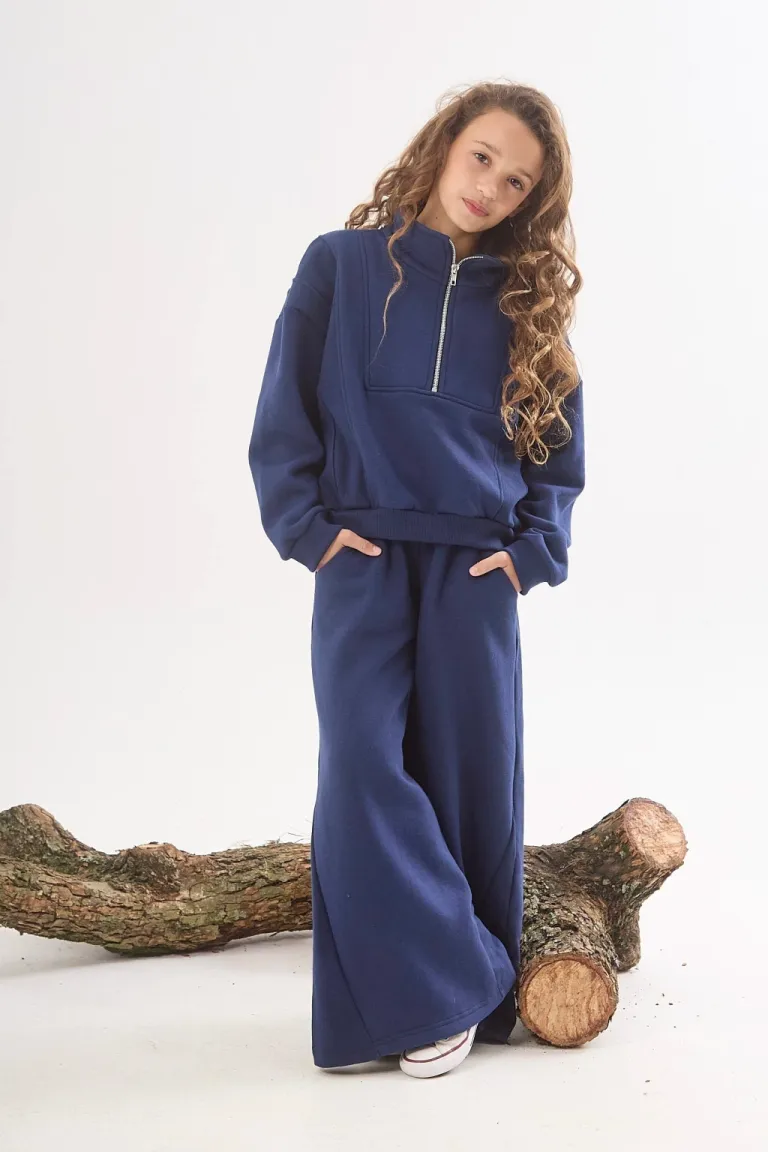 Pantalón palazzo de frisa azul con bolsillos laterales - Colección Sofia Kids de Belle en Pantalones para argentina