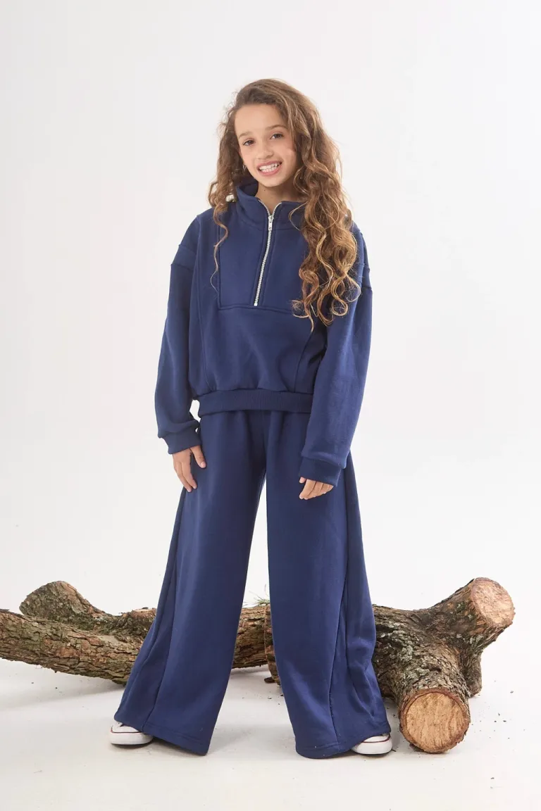 Pantalón palazzo de frisa azul con bolsillos laterales - Colección Sofia Kids de Belle en Pantalones para argentina