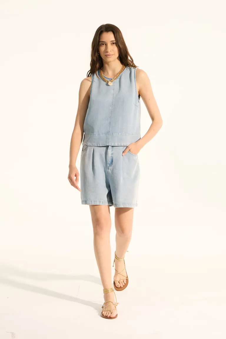 Bermuda de pierna ancha en tejido lyocell con efecto jeanero de Portsaid en Shorts para argentina