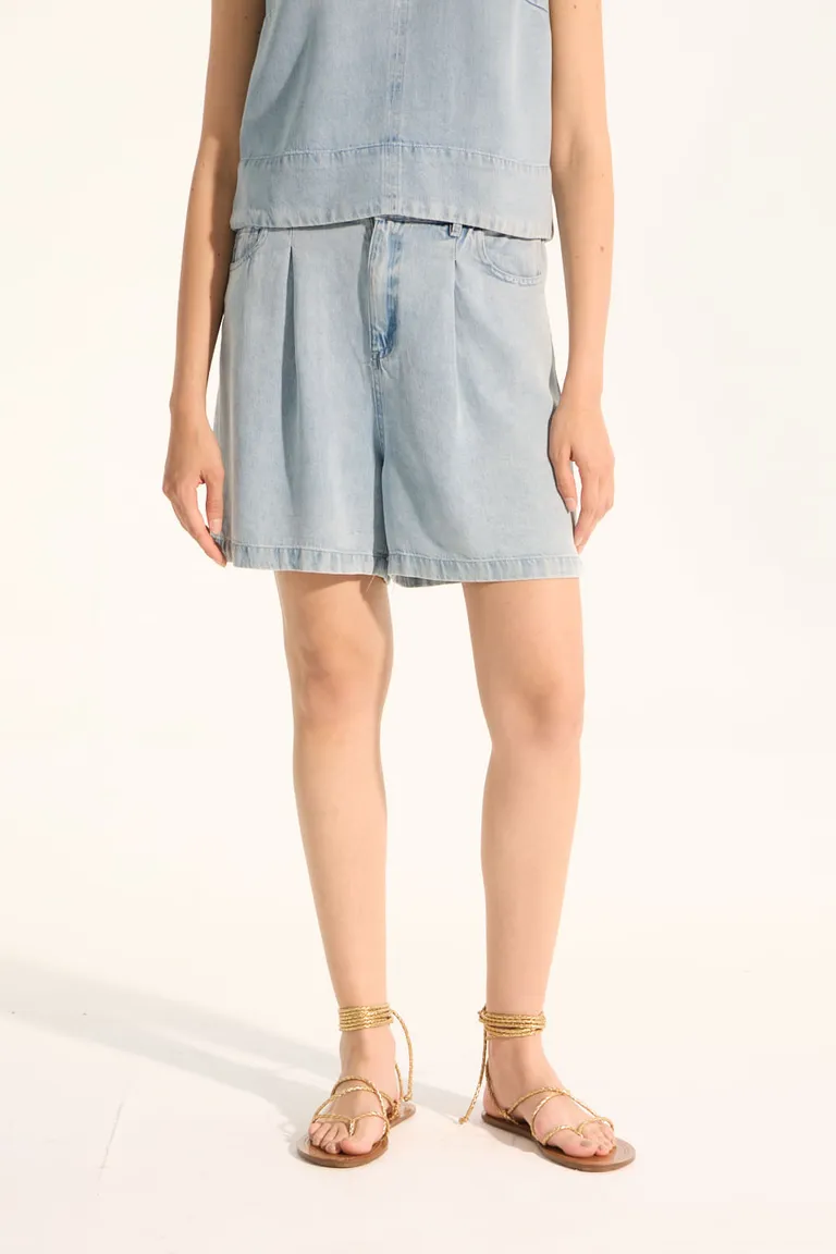 Bermuda de pierna ancha en tejido lyocell con efecto jeanero de Portsaid en Shorts para argentina