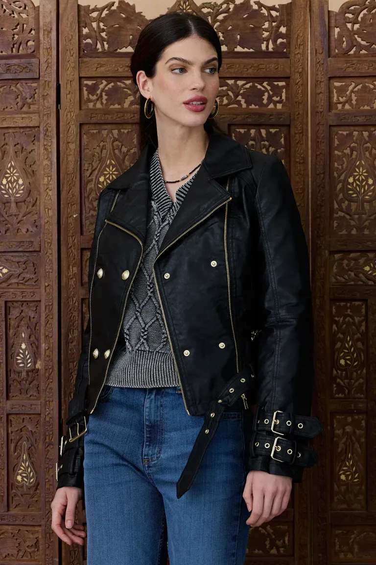 Chaqueta de pu forrada con cierre y cinturón en la cadera de Indiastyle en Chaquetas para argentina