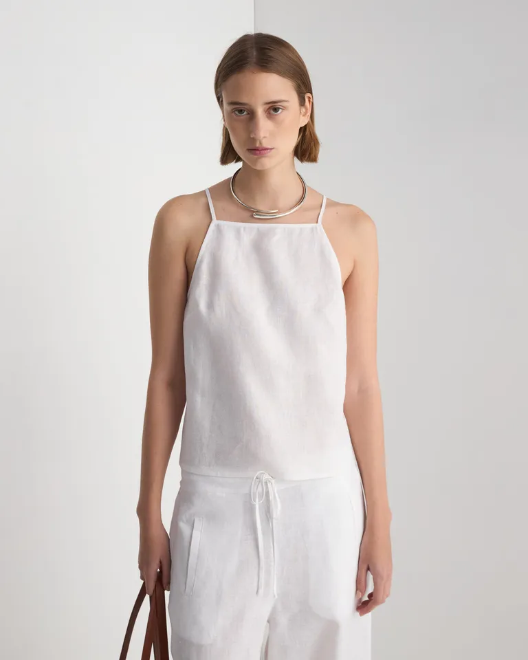 Top de lino en blanco con detalles en foil de Prüne en Tops para argentina