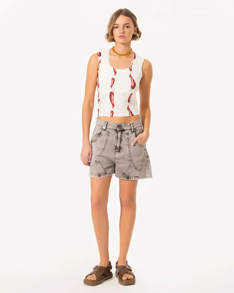 Musculosa estampada de corte ajustado con escote redondo y puntilla decorativa de Jazmin Chebar en Tops para argentina