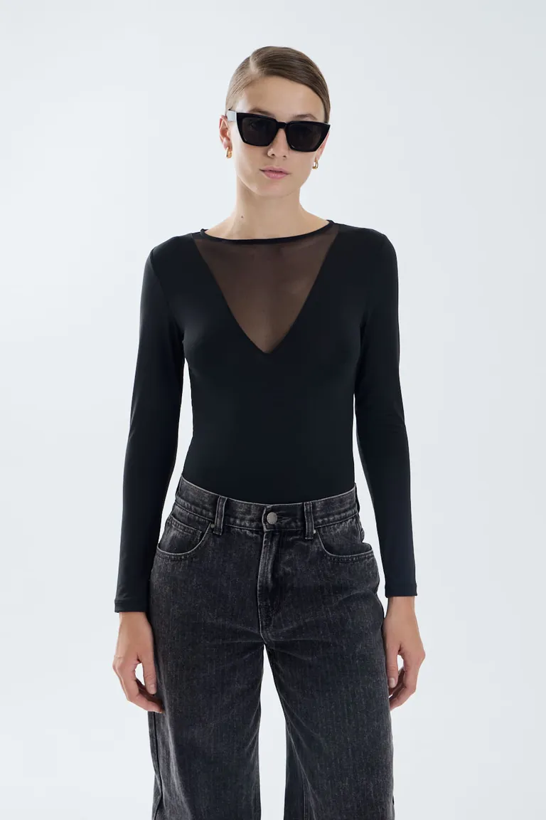 Body de manga larga con recorte de microtul en el escote y ajuste en la entrepierna de Portsaid en Bodies para argentina