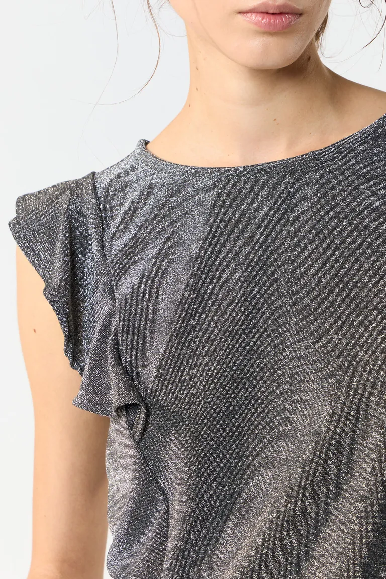 Elegante Top Gris con Volados en los Hombros para Mujer de Cuesta Blanca en Tops para argentina