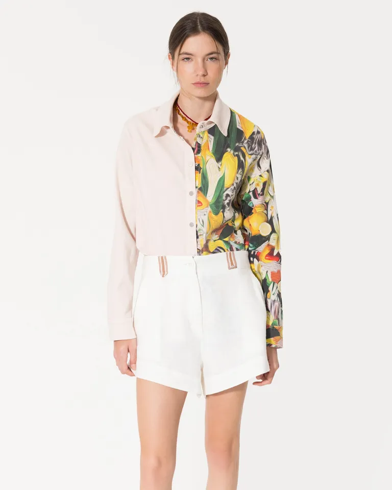 Short de linoen diseño estampado para un look moderno y relajado de Jazmin Chebar en Shorts para argentina