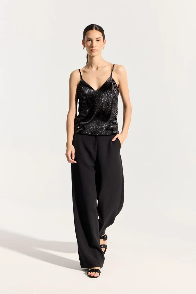 Top de velvet negro con detalles brillantes para mujer de Portsaid en Tops para argentina