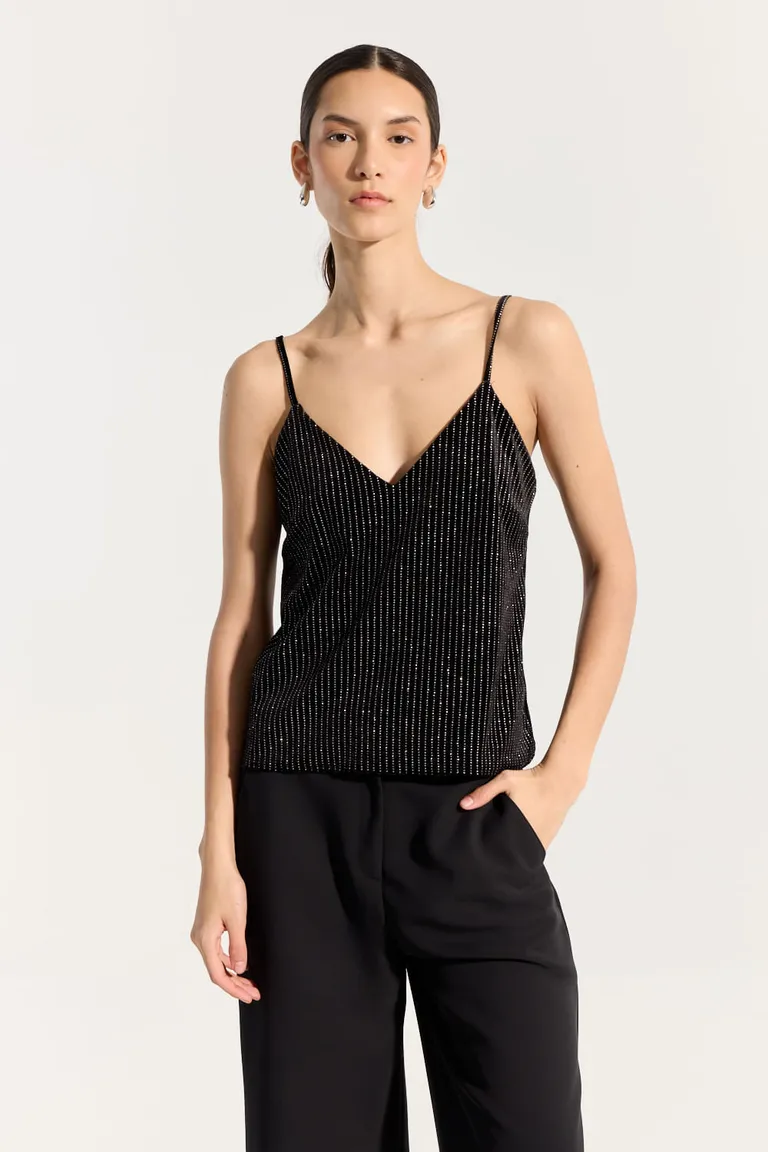 Top de velvet negro con detalles brillantes para mujer de Portsaid en Tops para argentina