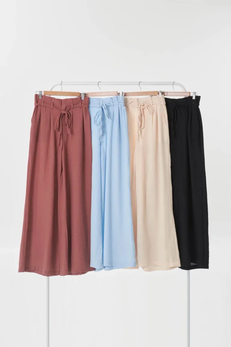 Pantalón palazzo tiro alto con lazo en cintura y bolsillos laterales de Apricot en Pantalones para argentina