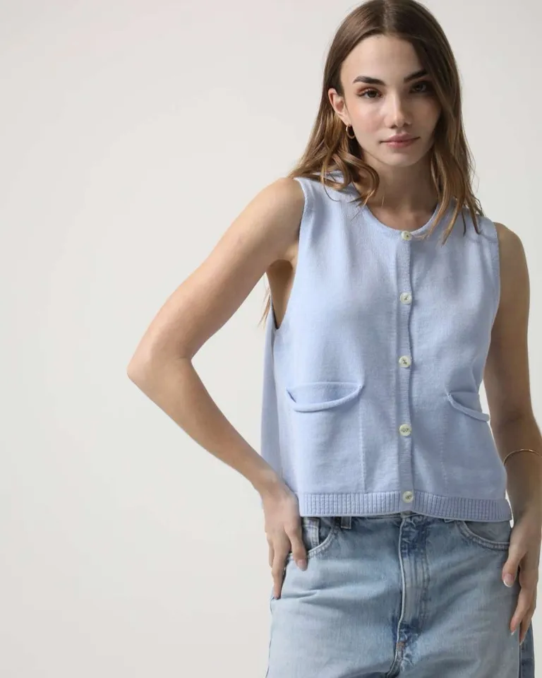 Chaleco tejido de algodón y lycra con cierre y bolsillos para mujer de Hesed en Chalecos para argentina