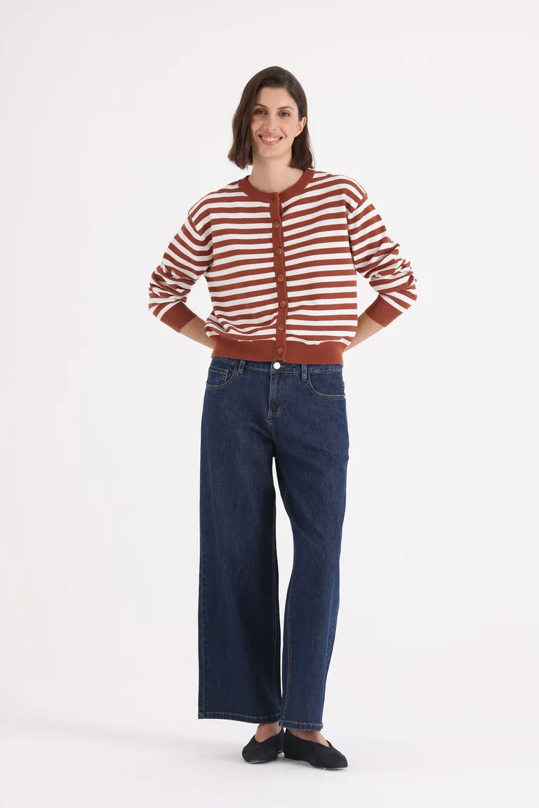Cardigan corto tejido a rayas con cierre de botones frontal de Yagmour en Buzos y Sweaters para argentina