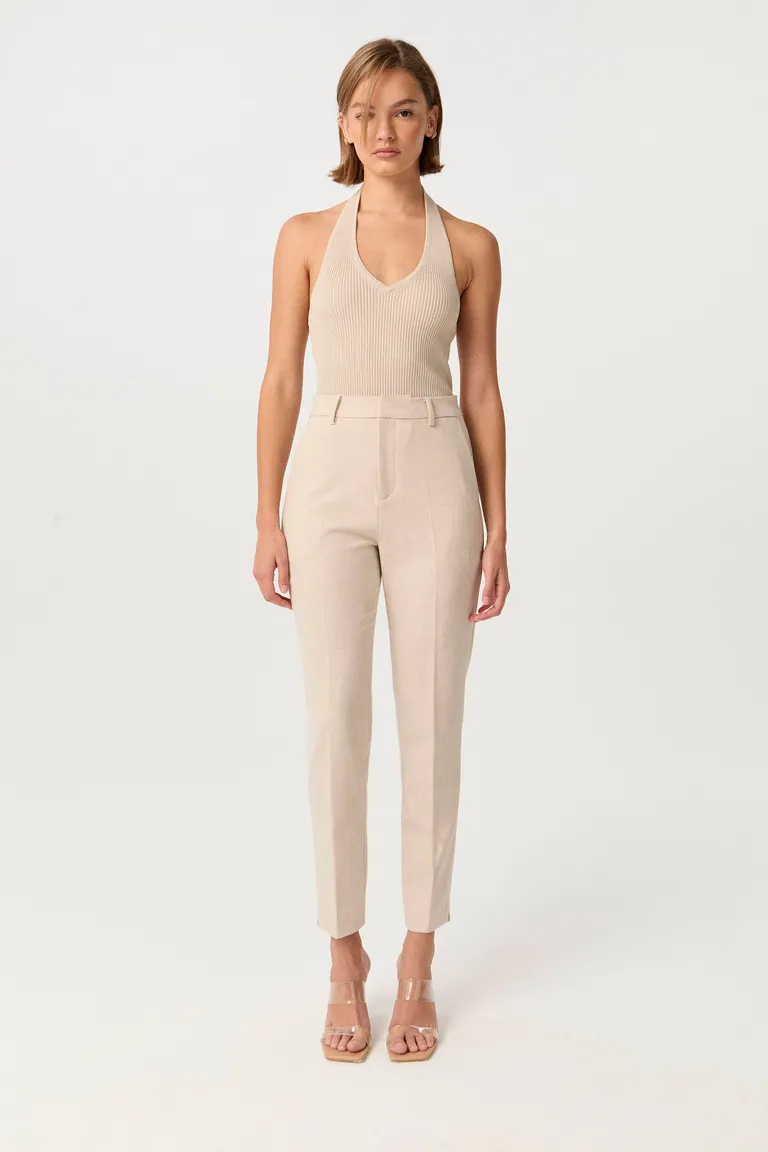 Pantalón de viscosa de corte slim y tiro alto en tonos beige de Markova en Pantalones para argentina