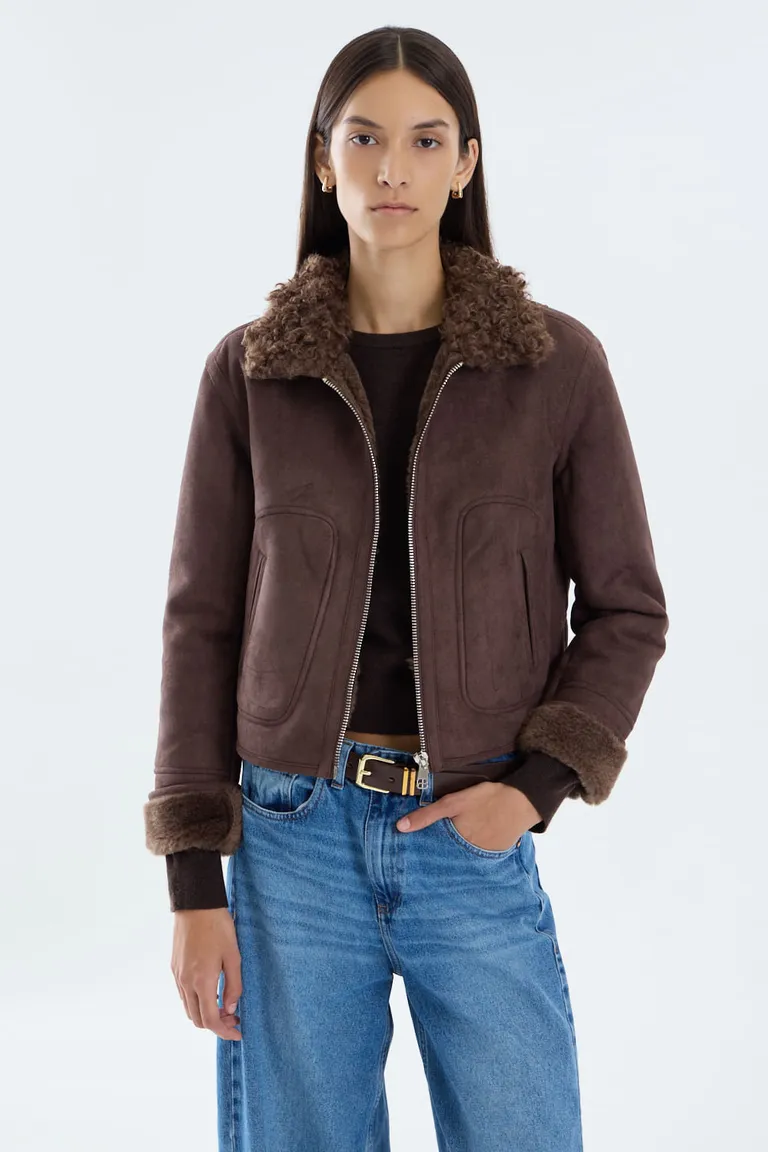 Chaqueta de corte recto con cuello de pelo y cierre metálico frontal de Portsaid en Chaquetas para argentina