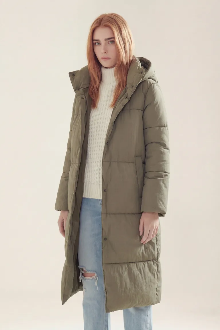 Campera larga acolchada con capucha y cierre frontal de ajuste holgado de Akiabara en Tapados para argentina