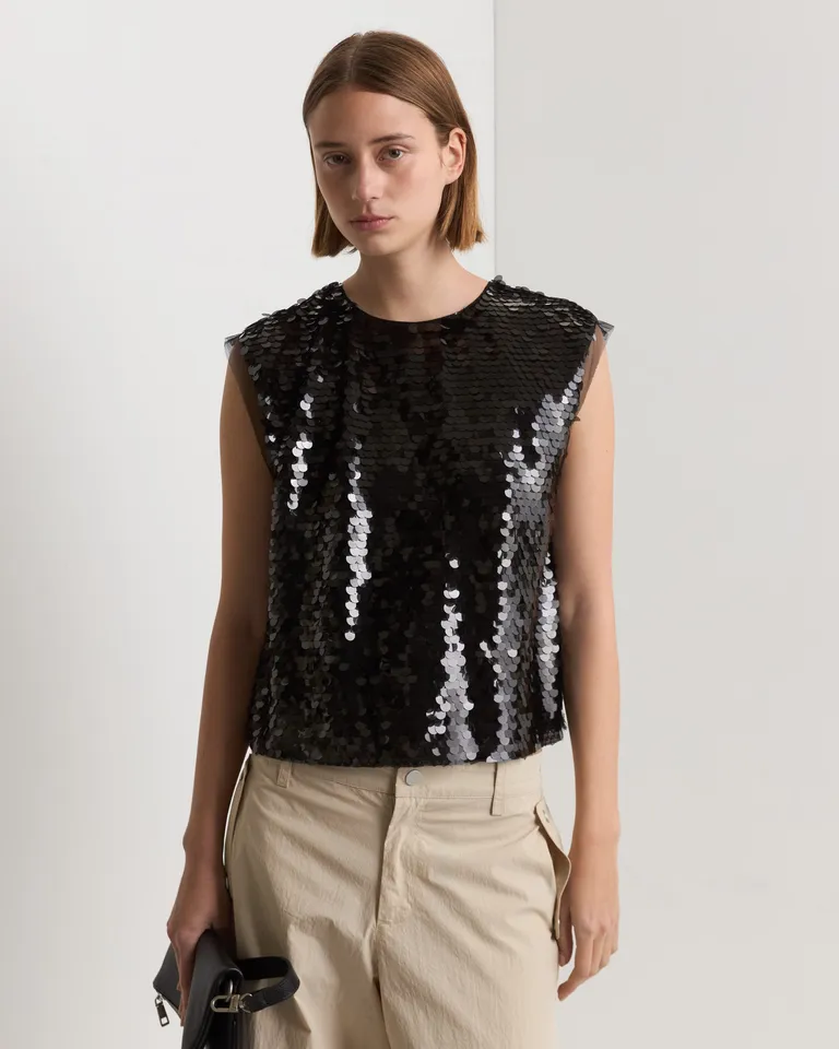 Top de lentejuelas negras de corte regular para mujer de Prüne en Tops para argentina