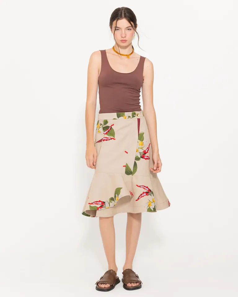 Falda midi estampada con bordados florales y detalles decorativos de Jazmin Chebar en Faldas para argentina