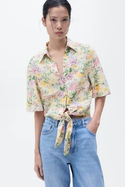 Camisa lino floral con nudo de Mango en Camisas para argentina