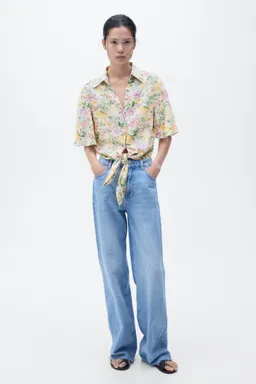 Camisa lino floral con nudo de Mango en Camisas para argentina