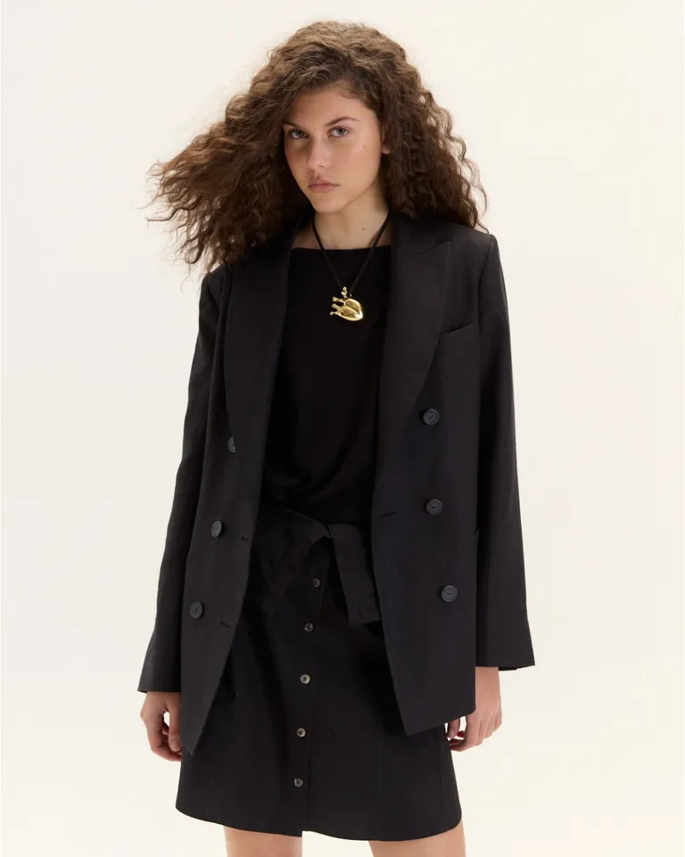 Blazer de lino de línea entallada con doble cruce y bolsillos plaqué de Blue Sheep en Blazers para argentina