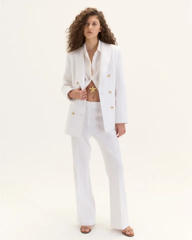 Blazer de lino de línea entallada con doble cruce y bolsillos plaqué de Blue Sheep en Blazers para argentina