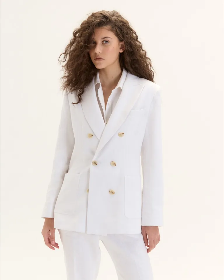 Blazer de lino de línea entallada con doble cruce y bolsillos plaqué de Blue Sheep en Blazers para argentina