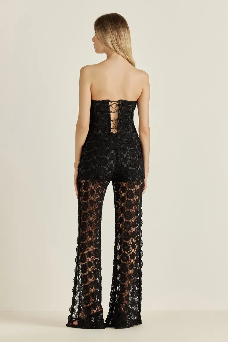 Top corset negro de gipiur y seda con detalles de strass de Tucci en Tops para argentina