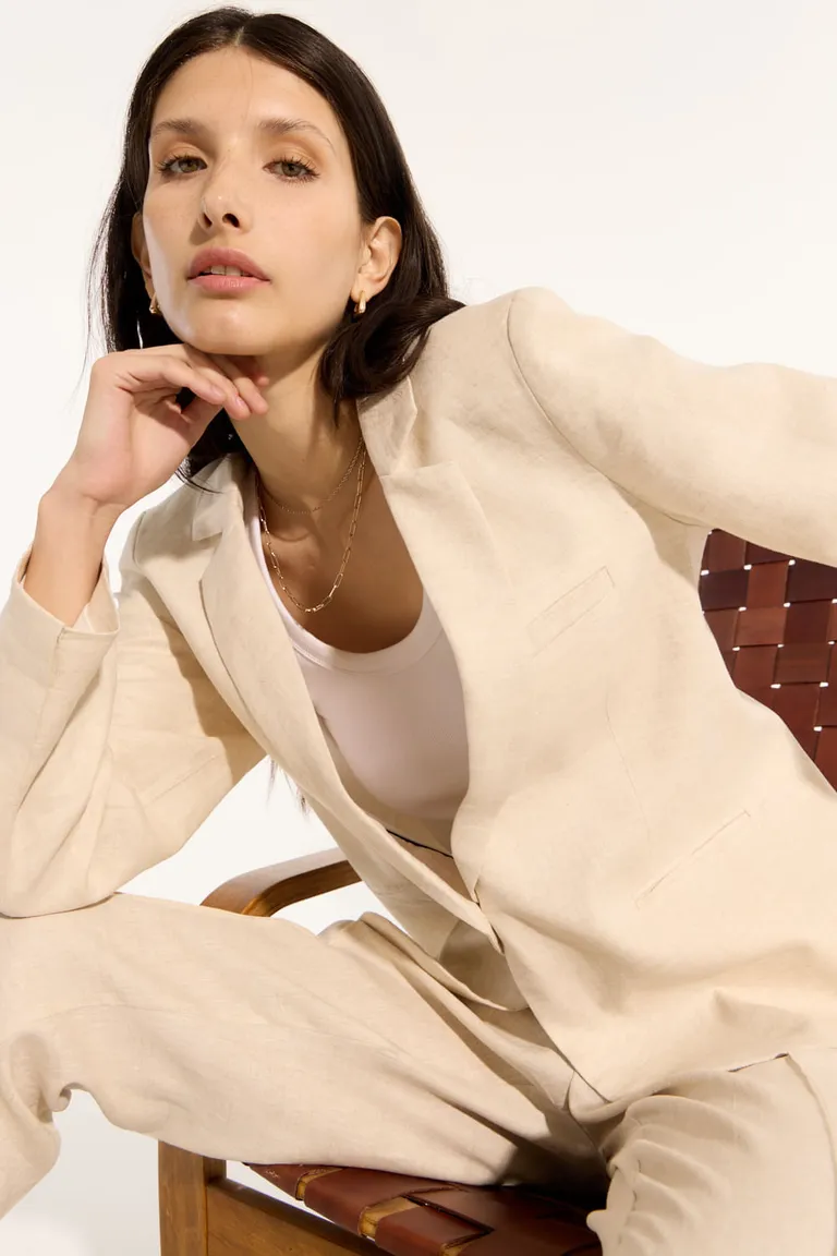 Blazer de Lino de Corte Recto y Calce Relajado para Mujer de Portsaid en Blazers para argentina