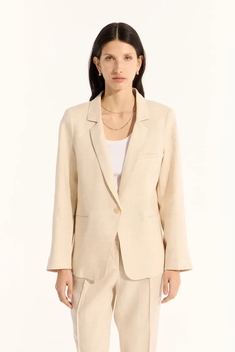 Blazer de Lino de Corte Recto y Calce Relajado para Mujer de Portsaid en Blazers para argentina