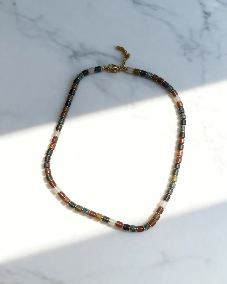 Collar de eslabones orgánicos con mix de cuentas - Accesorio moderno y contemporáneo para mujeres de Maria Cher en Bijouterie para argentina